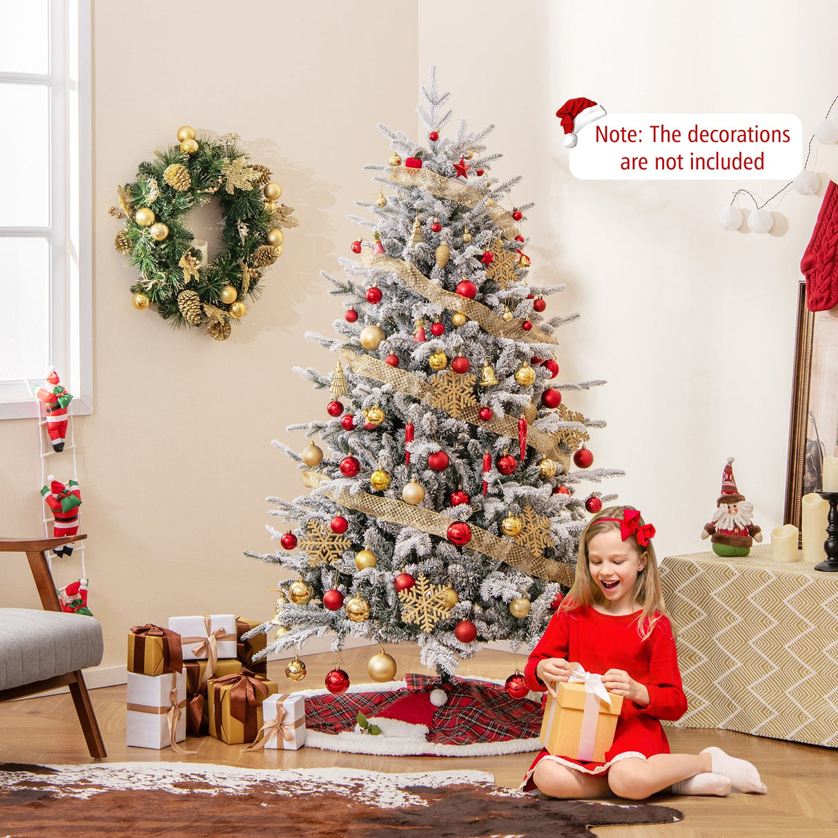 Árbol de Navidad floculante de 7 pies con 8 modos de iluminación y luces LED multicolor