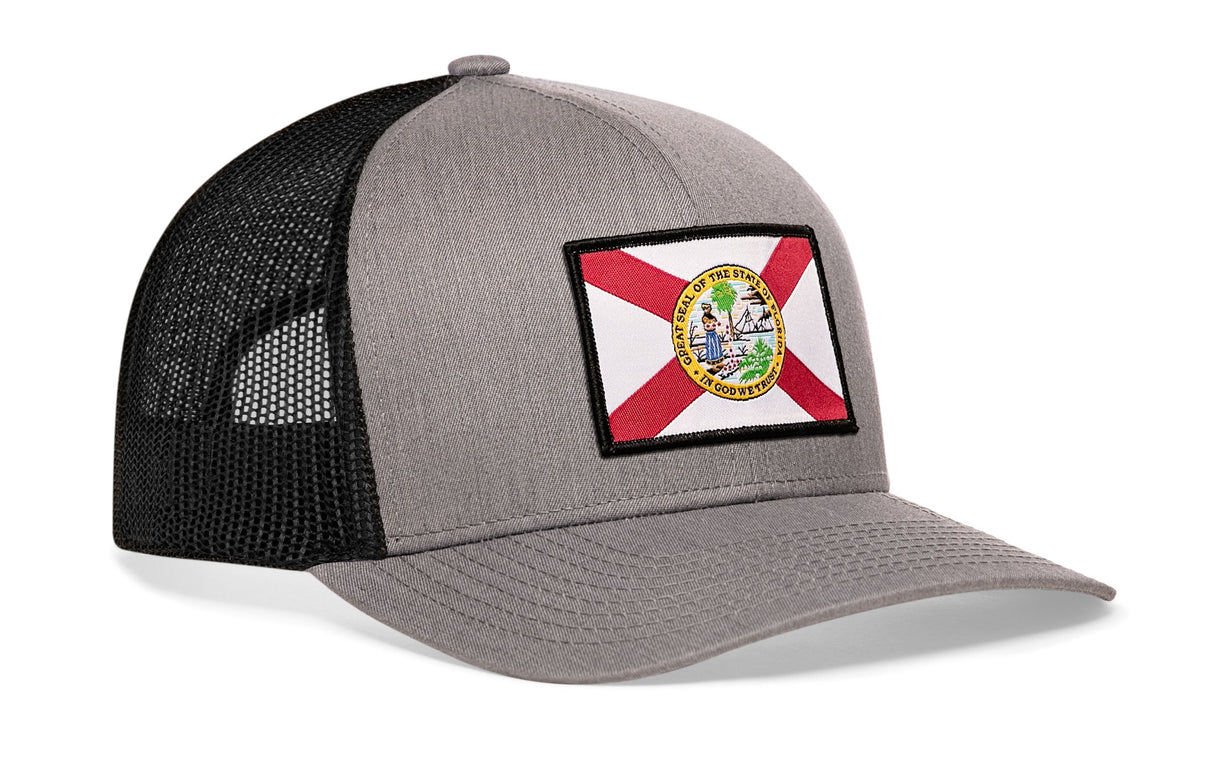 Florida Flag Trucker Hat | Gray-White FL Snapback