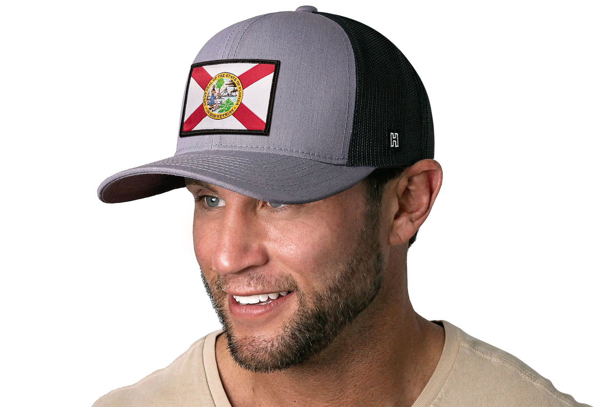Florida Flag Trucker Hat | Gray-White FL Snapback