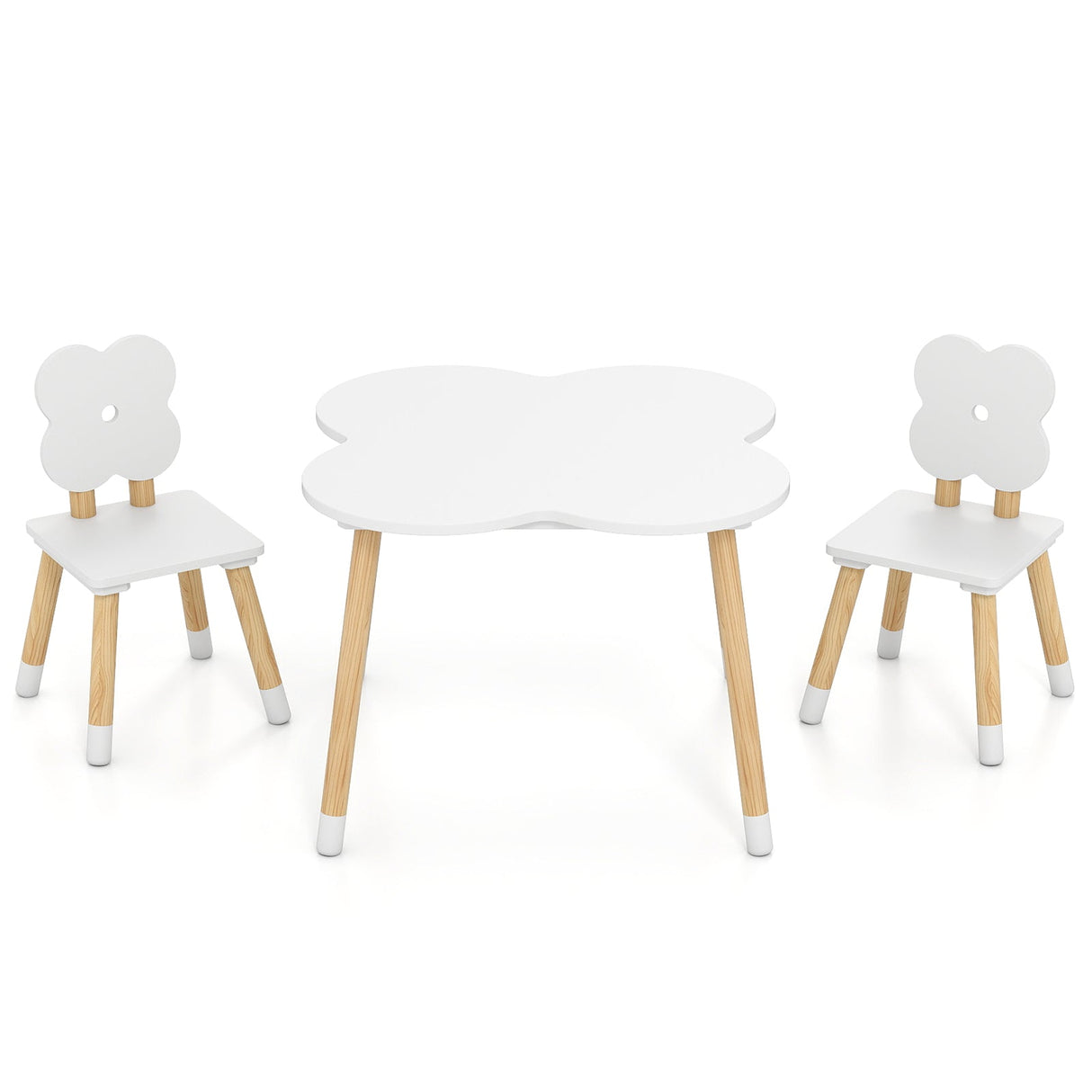 Flower-shaped Kids Table Set with Solid Pine Wood Legs