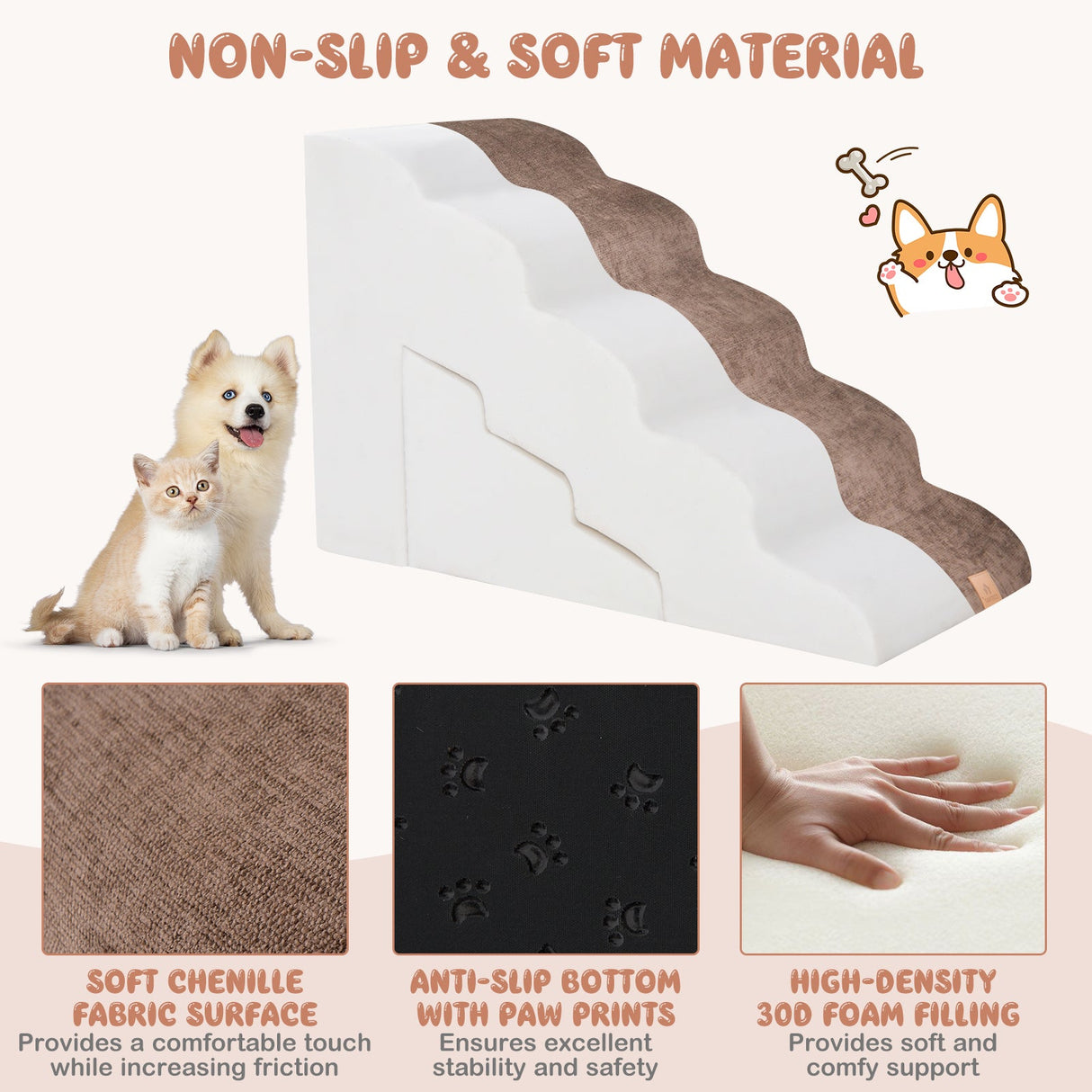 Juego de escaleras de espuma para mascotas de 22 y 11 pulgadas con rampas para perros de 5 y 3 niveles
