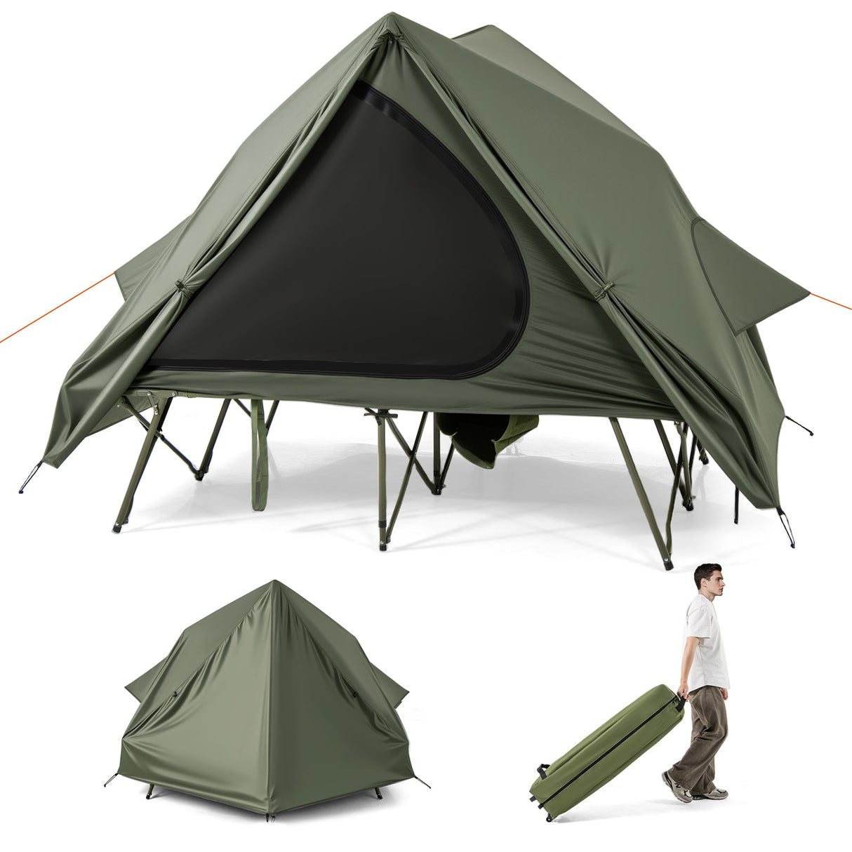 Tienda de campaña plegable para 2 personas con carpa emergente y bolsa portátil con ruedas - Verde