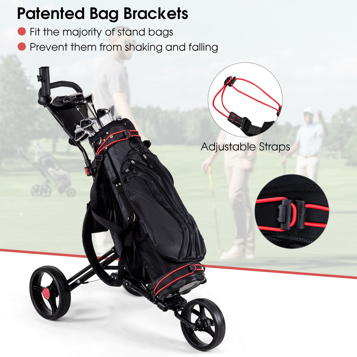 Carro de golf plegable de 3 ruedas con empuje y arrastre