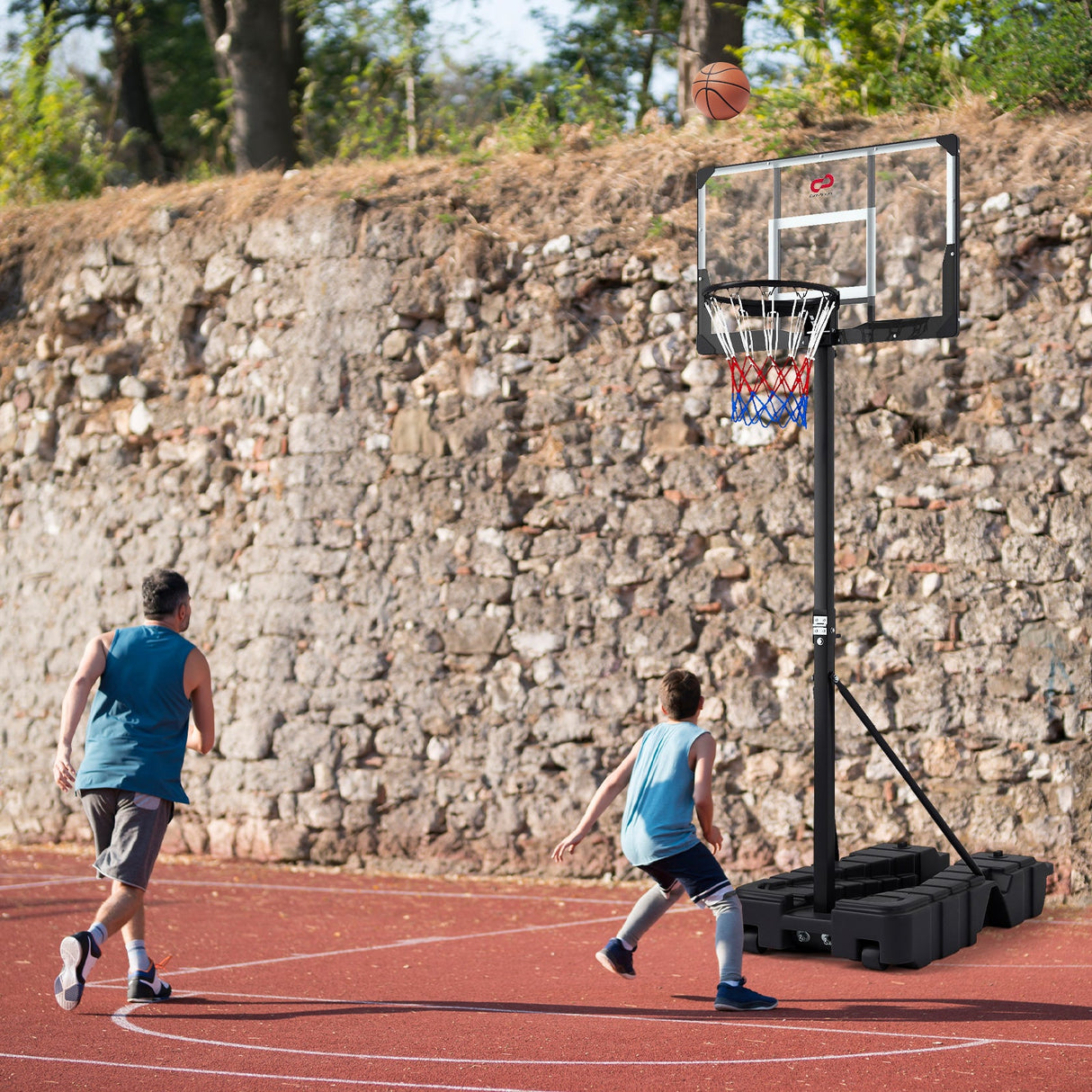 Canasta de Baloncesto Plegable de 2.30-3.05 m de Altura Ajustable sin Escalones con Tablero de PC