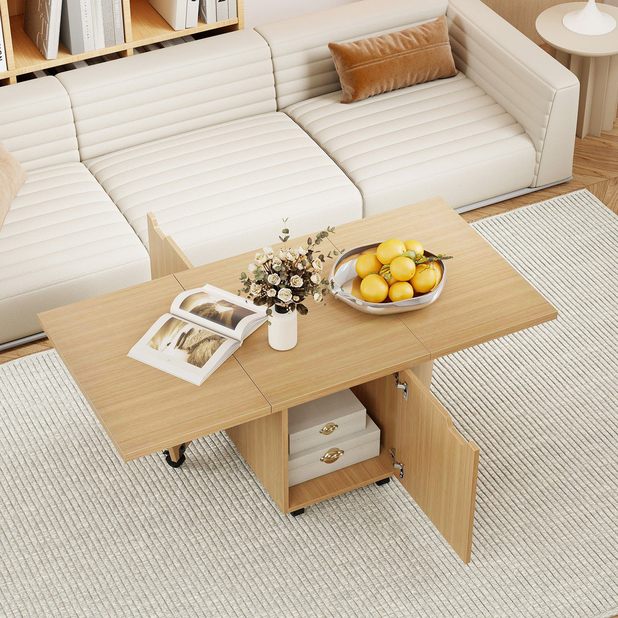 Mesa de centro plegable con armario de almacenamiento Mesa central extensible