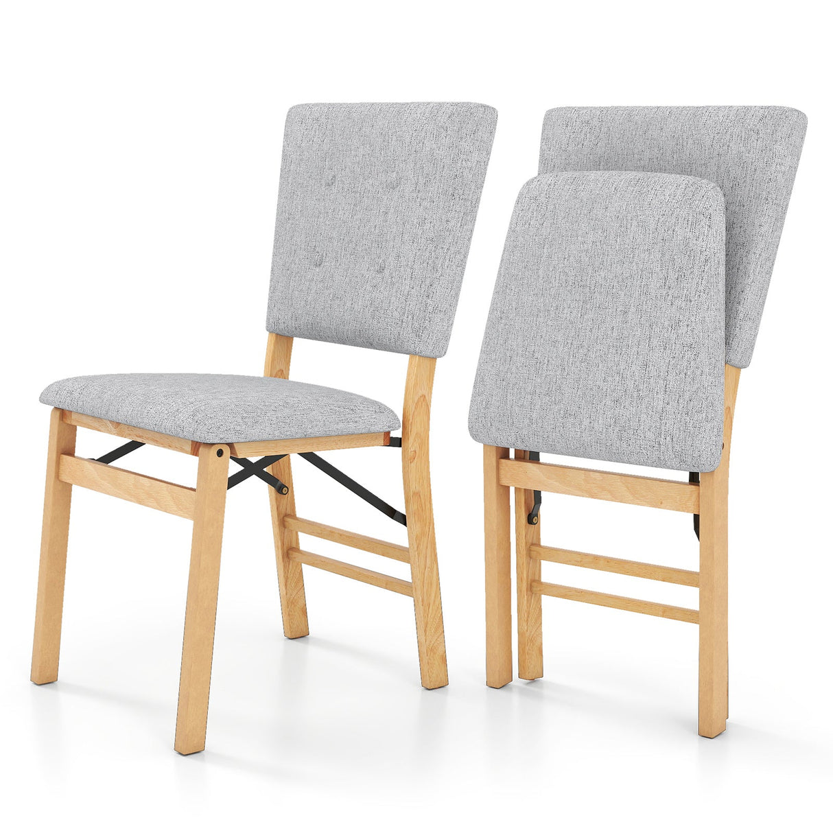 Juego de 2 sillas de comedor plegables sin brazos para cocina con asiento acolchado y respaldo reclinable