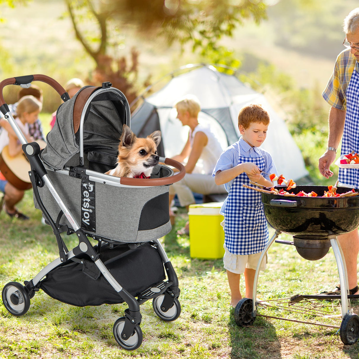 Cochecito plegable para perros y gatos con cubierta impermeable extraíble - Gris oscuro