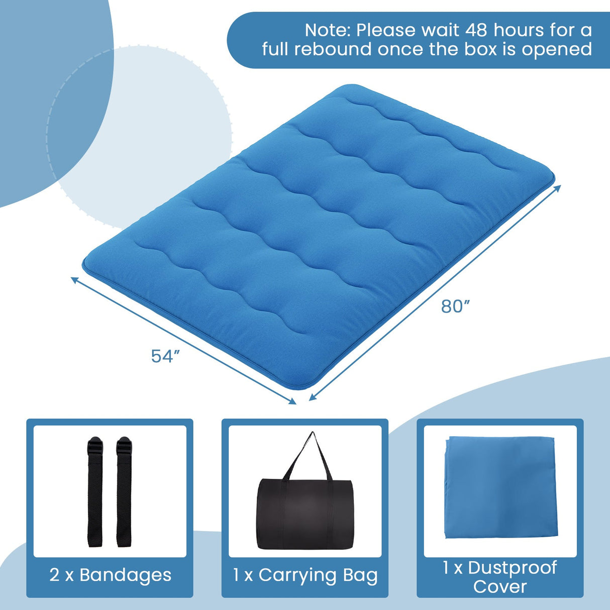 Colchón futón plegable con funda lavable y bolsa de transporte para camping, azul