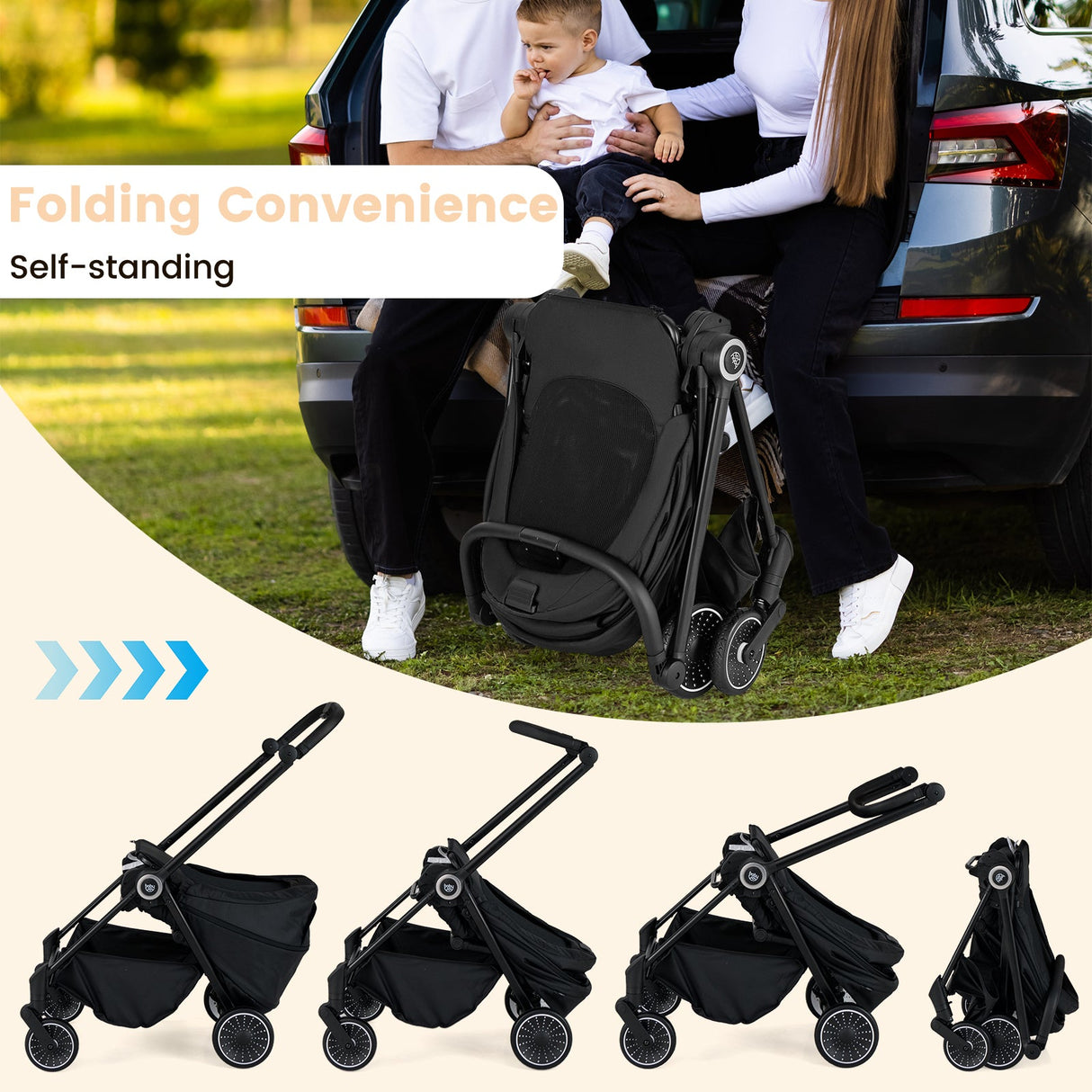 Cochecito de bebé plegable con asiento reversible y respaldo reclinable