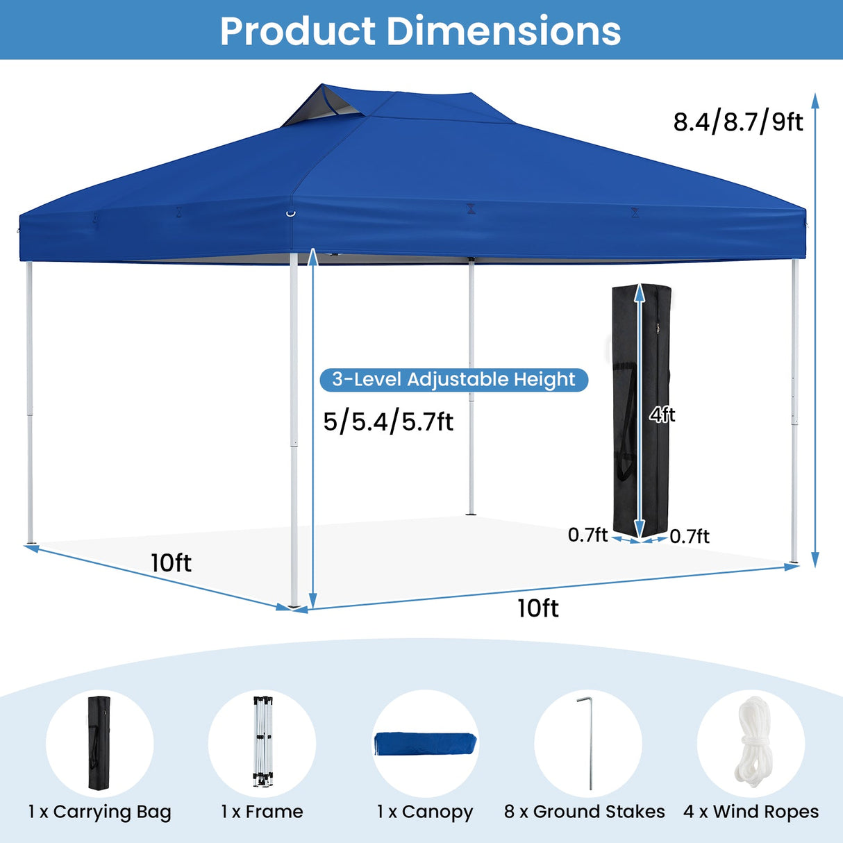 10 X 10 FT Foldable Outdoor Patio Shelter Canopy Tent with 1-Push Center Lock