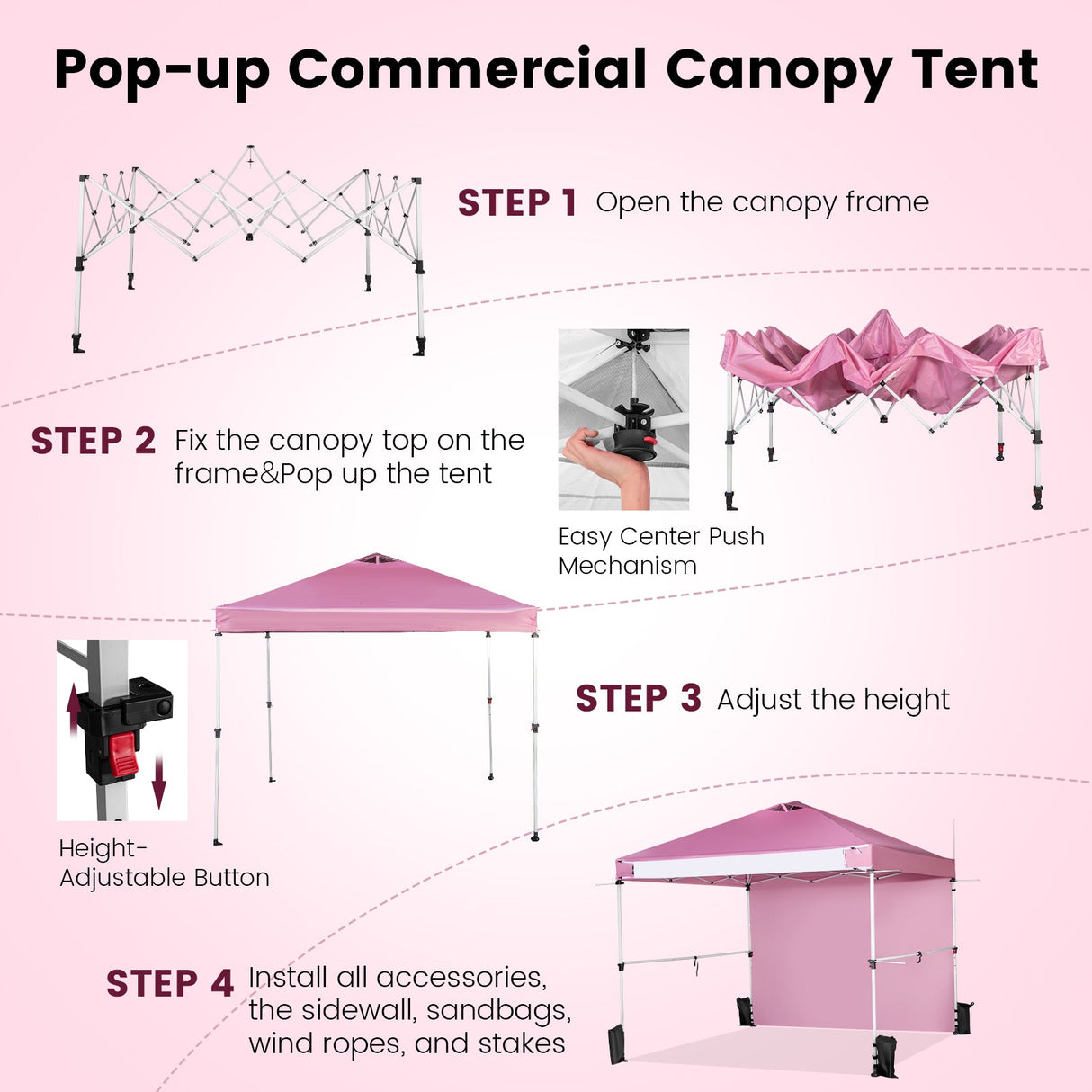 Carpa Comercial Plegable de 10 x 10 pies con Ruedas y Tira para Pancarta
