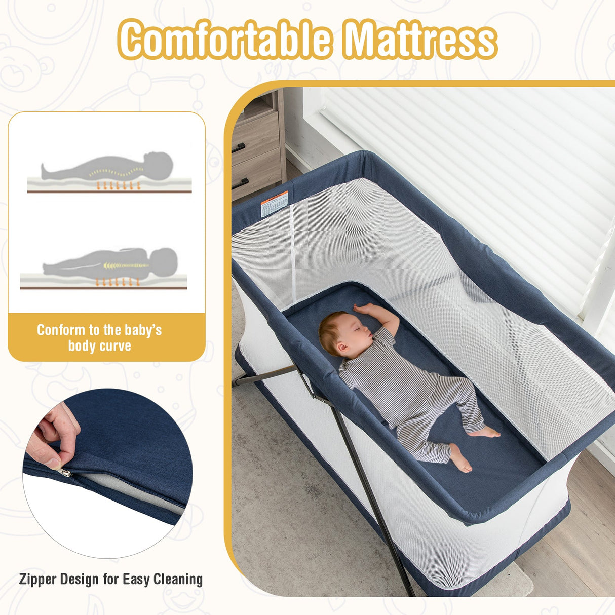 Parque Plegable para Bebés con Colchón Extraíble y Funda Lavable