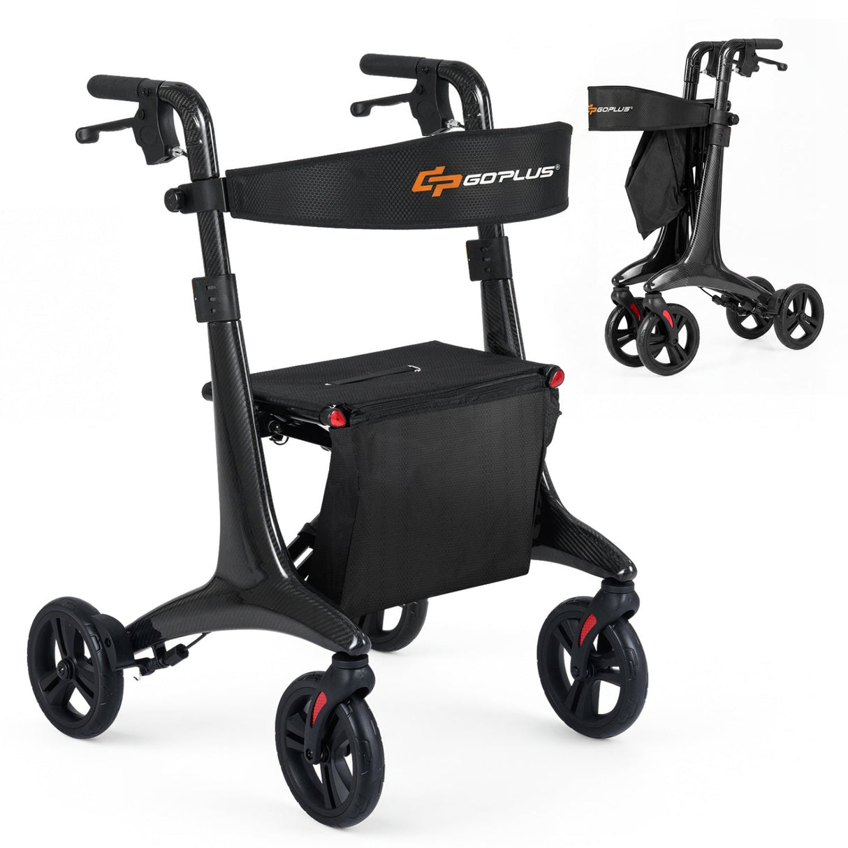 Andador enrollable plegable con asiento para personas mayores-Negro