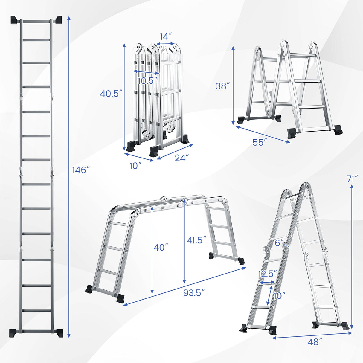 Escalera plegable de aluminio 7 en 1 con pedal antideslizante