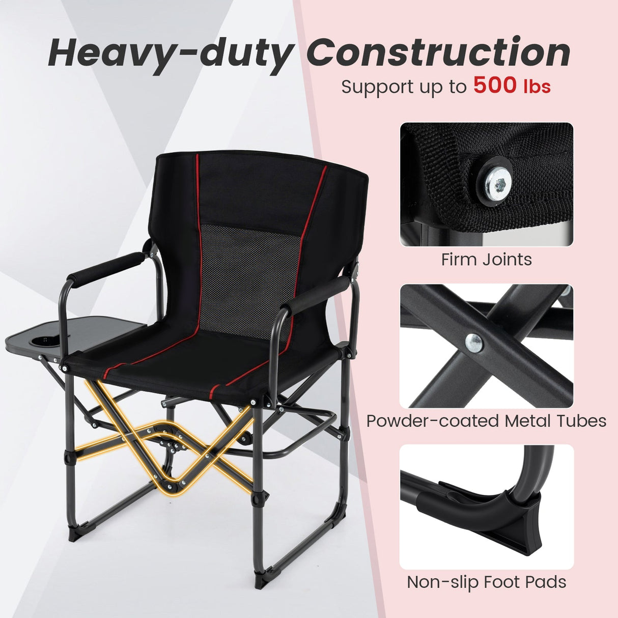 Silla plegable de camping con mesa lateral y portavasos con bolsa de transporte