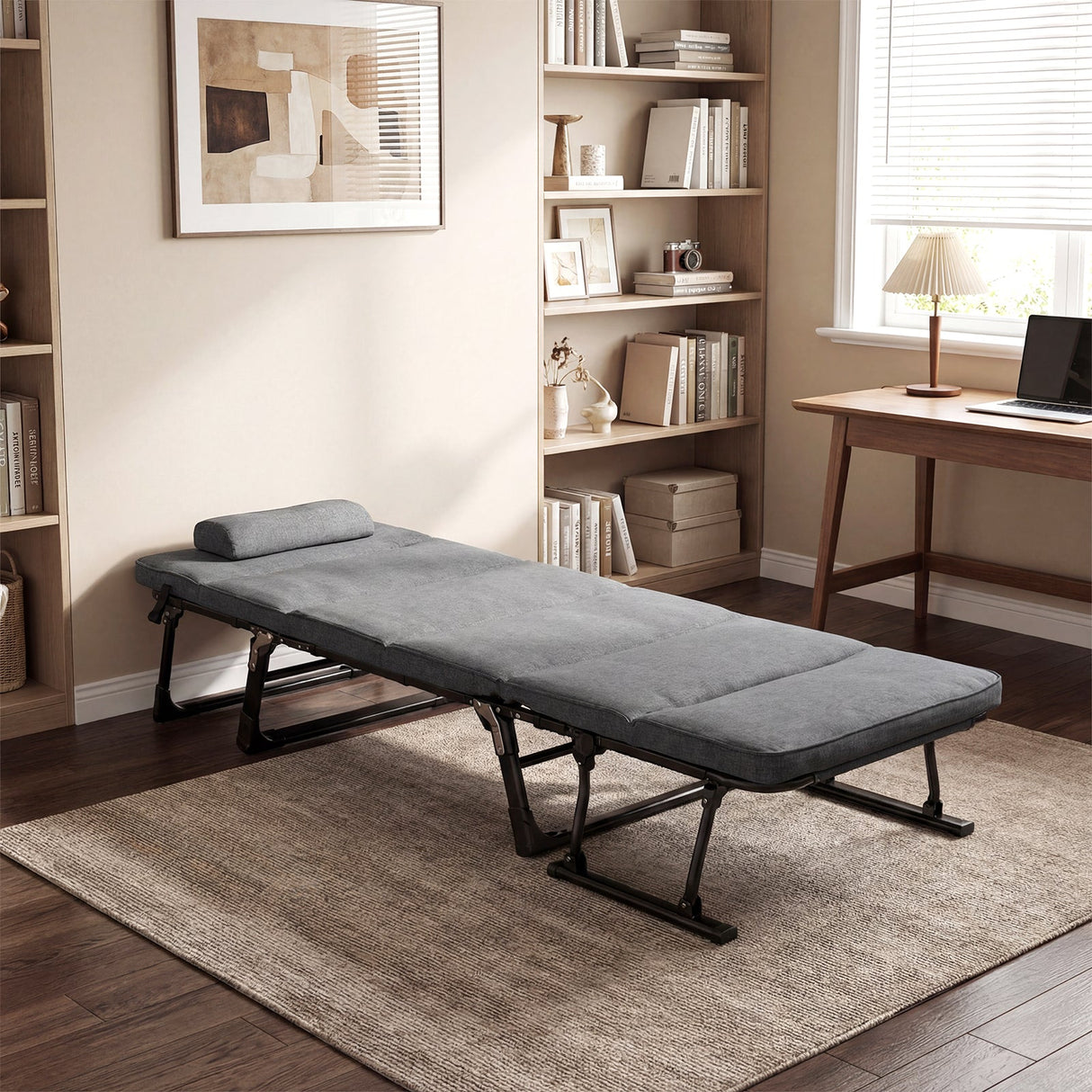 Catres plegables para camping con colchón, sofá cama individual convertible 3 en 1, tumbona reclinable - Gris