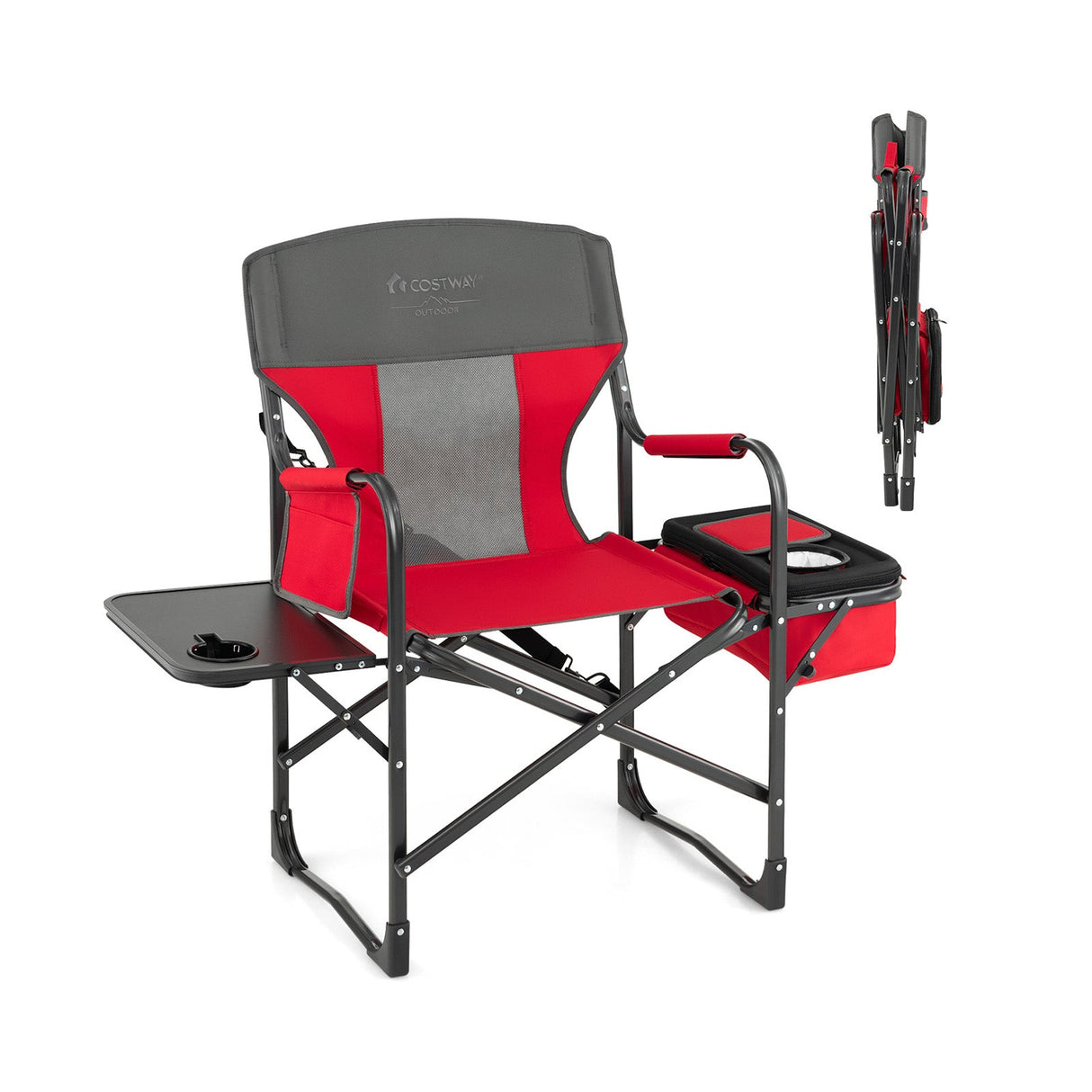 Folding Camping Directors Chair with Cooler Bag and Side Table