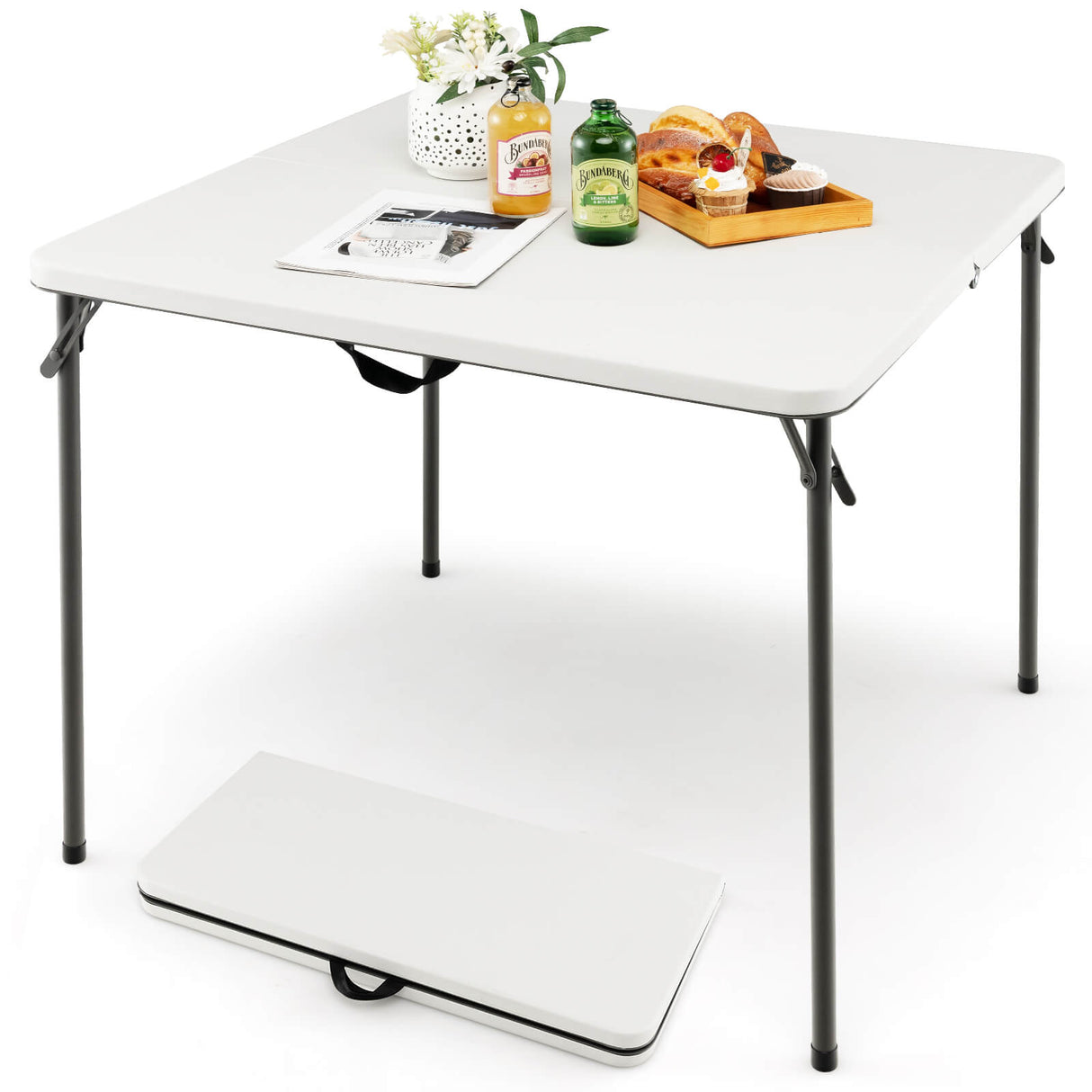Mesa de camping plegable con tablero de HDPE resistente a la intemperie y estructura de acero inoxidable