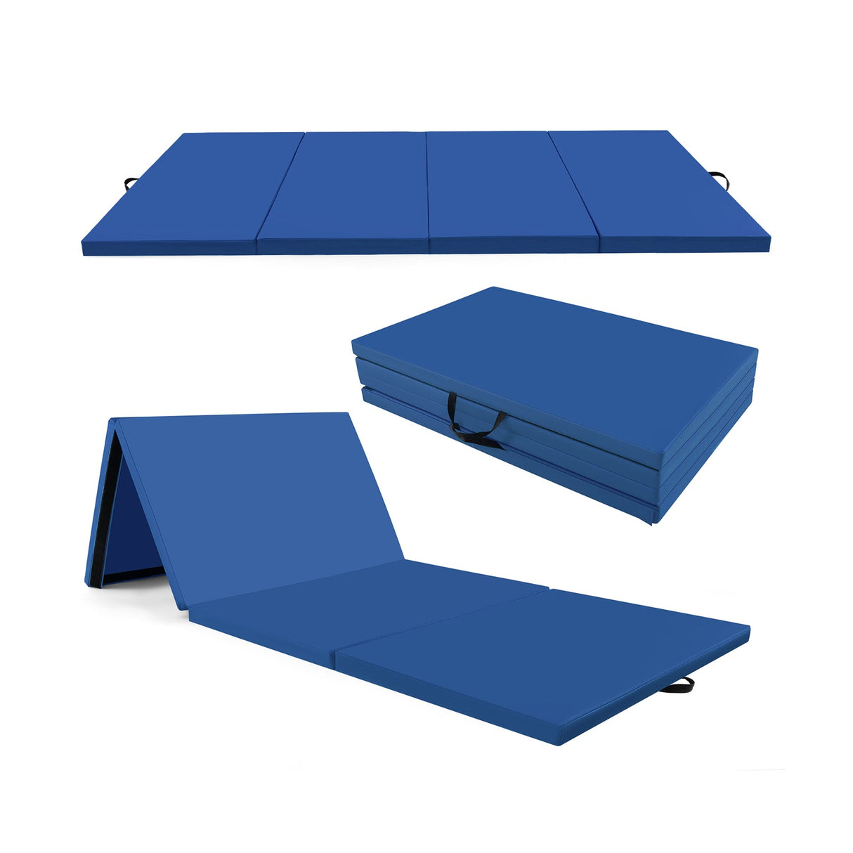 Colchoneta de ejercicios plegable de 4 paneles de cuero PU con asas de transporte