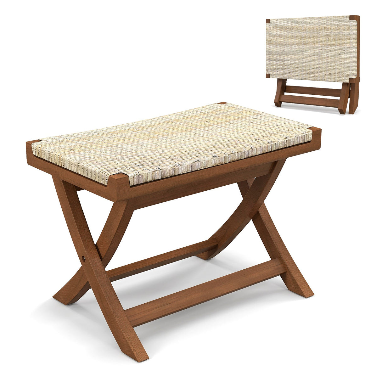 Puf plegable de ratán natural con asiento tejido a mano
