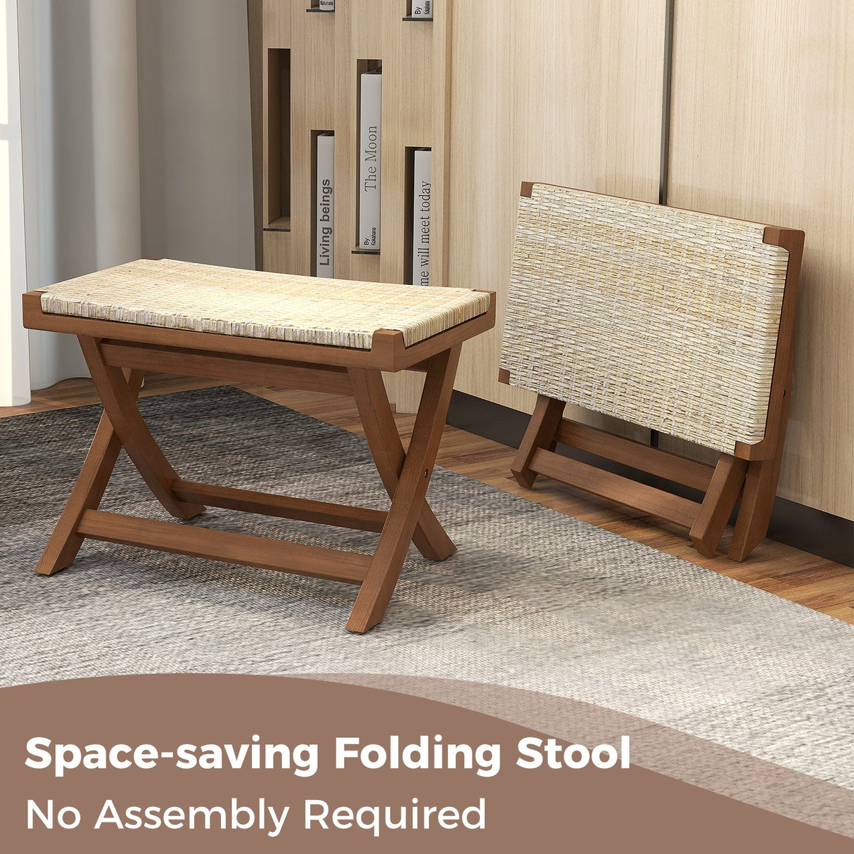 Puf plegable de ratán natural con asiento tejido a mano