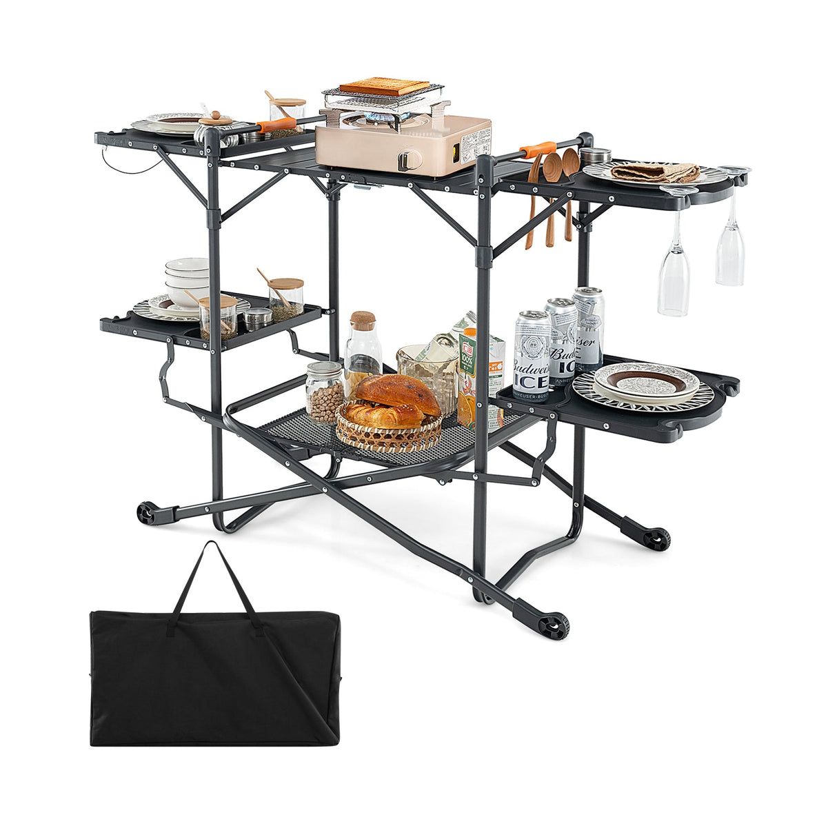 Estación de Cocina Portátil Plegable para Exteriores con Encimera de Aluminio Resistente al Calor