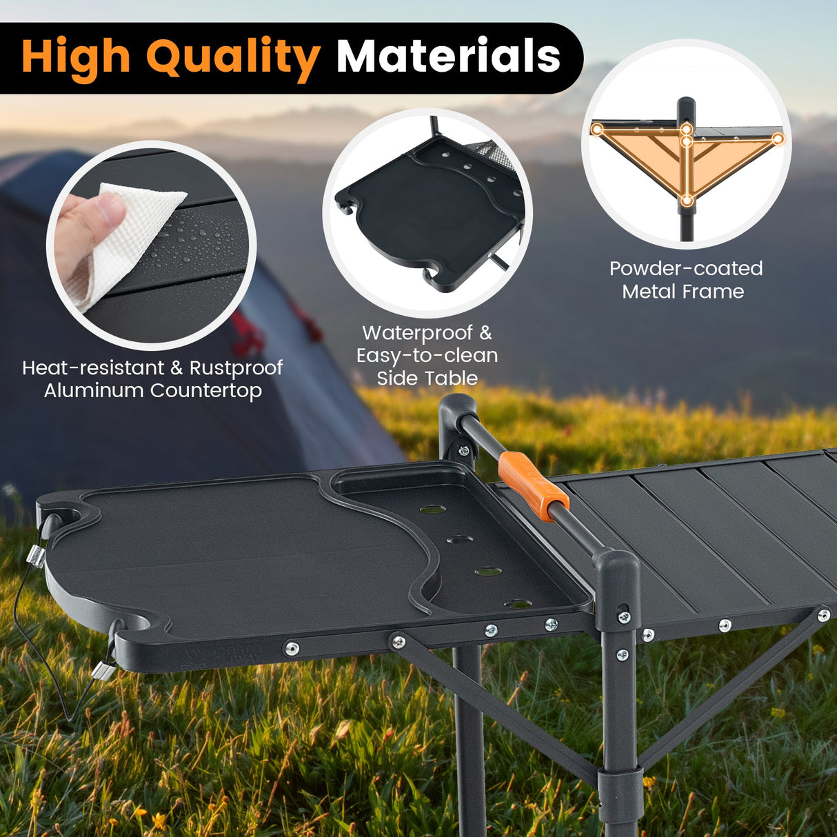 Estación de Cocina Portátil Plegable para Exteriores con Encimera de Aluminio Resistente al Calor