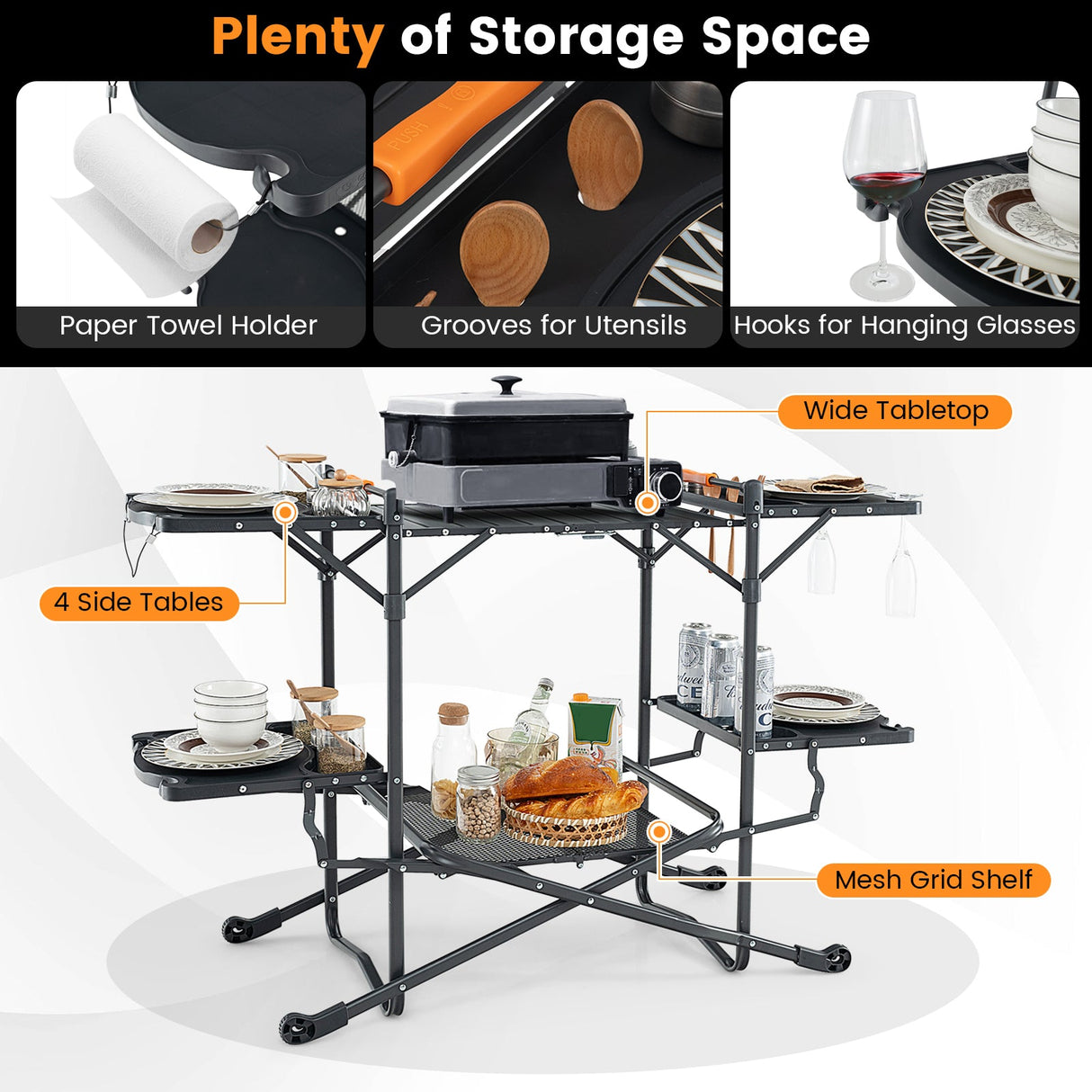 Estación de Cocina Portátil Plegable para Exteriores con Encimera de Aluminio Resistente al Calor