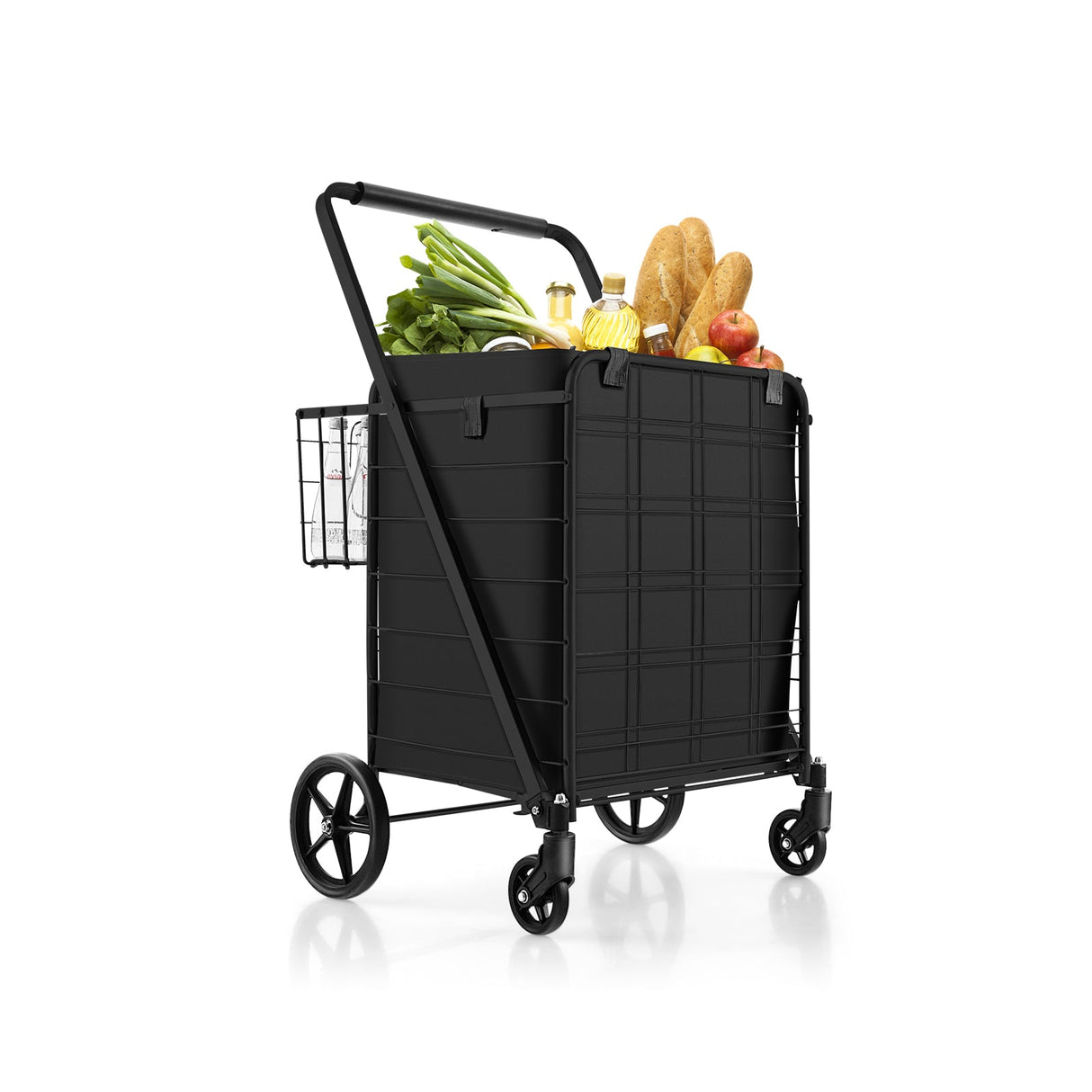 Carrito de compras plegable con ruedas, forro impermeable y cesta