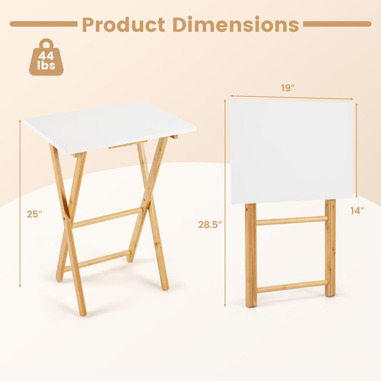 Folding TV Tray Tables Set of 2 for Small Spaces Bedroom and Living Room-White