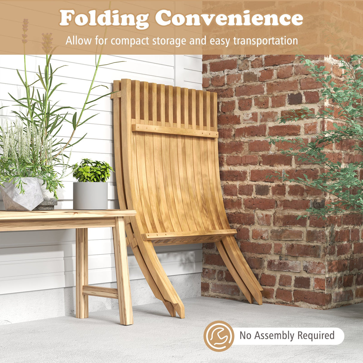 Sillón reclinable de exterior de madera de teca plegable con asiento y respaldo de listones