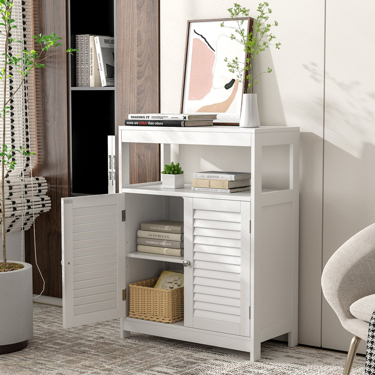 Freestanding Bathroom Floor Cabinet with Double Shutter Doors
