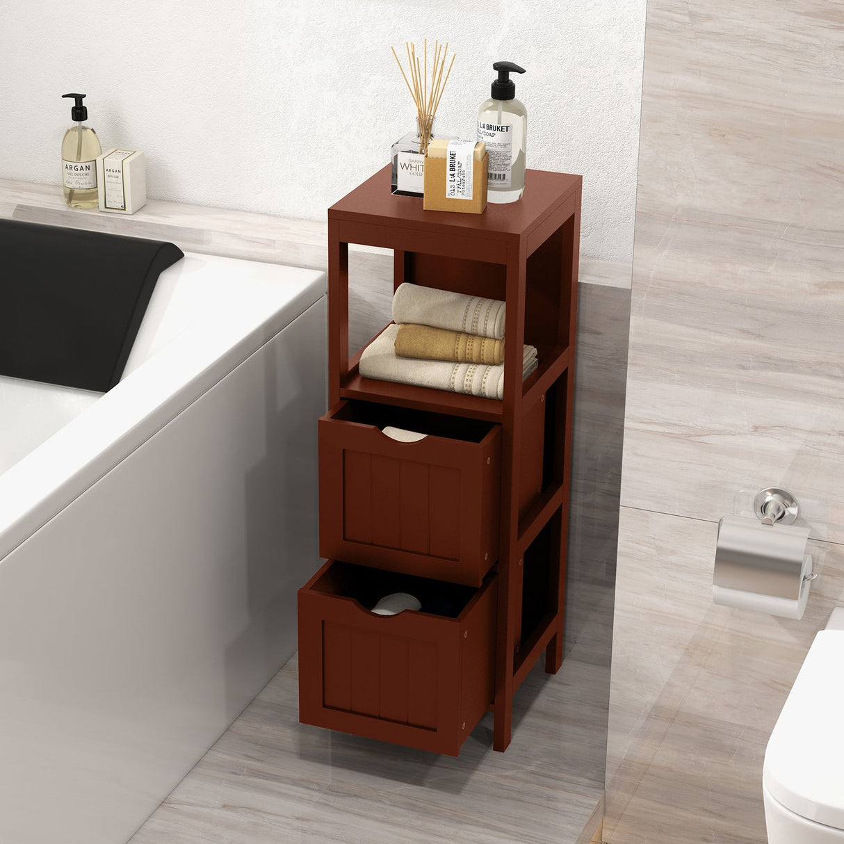 Mueble de almacenamiento independiente con 2 cajones extraíbles para baño