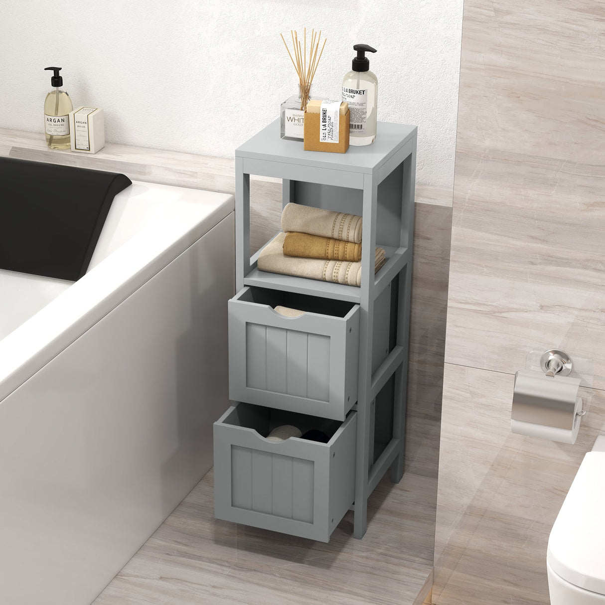 Mueble de almacenamiento independiente con 2 cajones extraíbles para baño