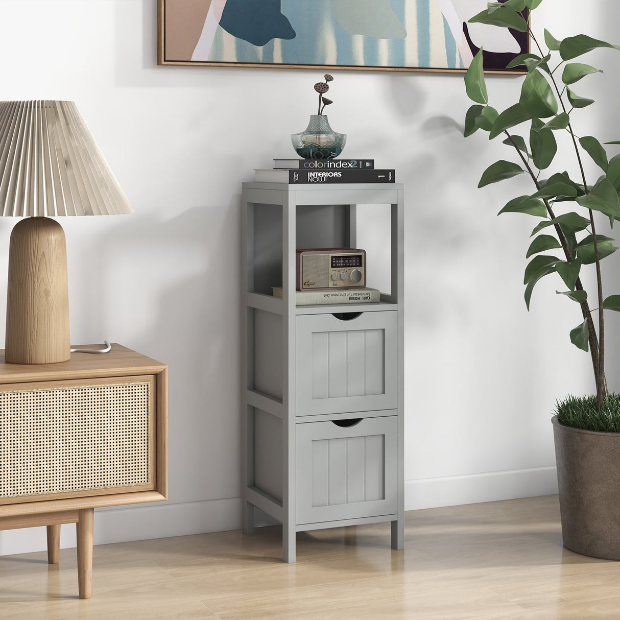 Mueble de almacenamiento independiente con 2 cajones extraíbles para baño