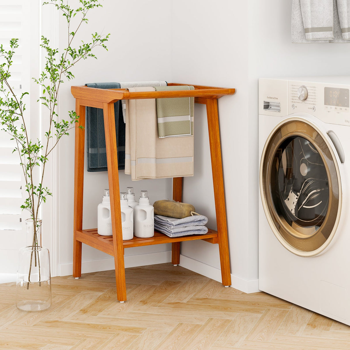 Toallero de pie con estante de almacenamiento para baño