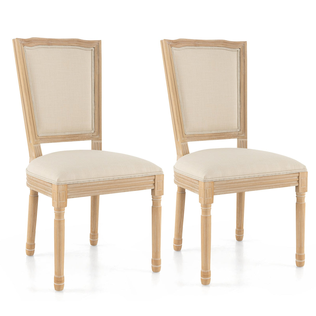 Juego de 2 sillas de comedor francesas con respaldo rectangular y estructura de madera maciza de caucho - Beige
