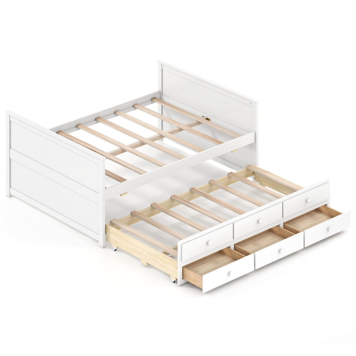 Base de cama matrimonial con nido individual y 3 cajones de almacenamiento para adolescentes y adultos - Blanca
