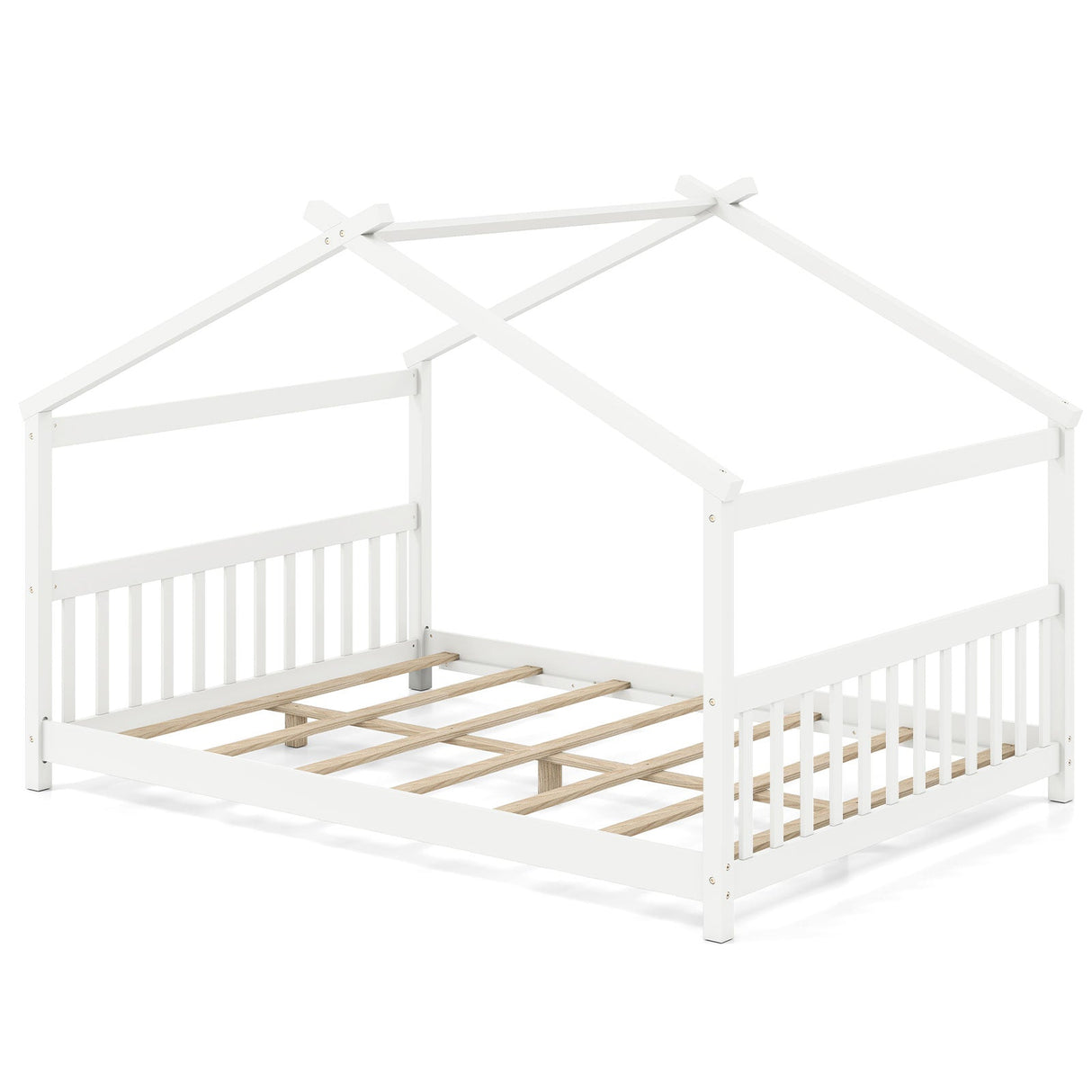 Cama de casa de tamaño completo, cama de piso Montessori con cabecero