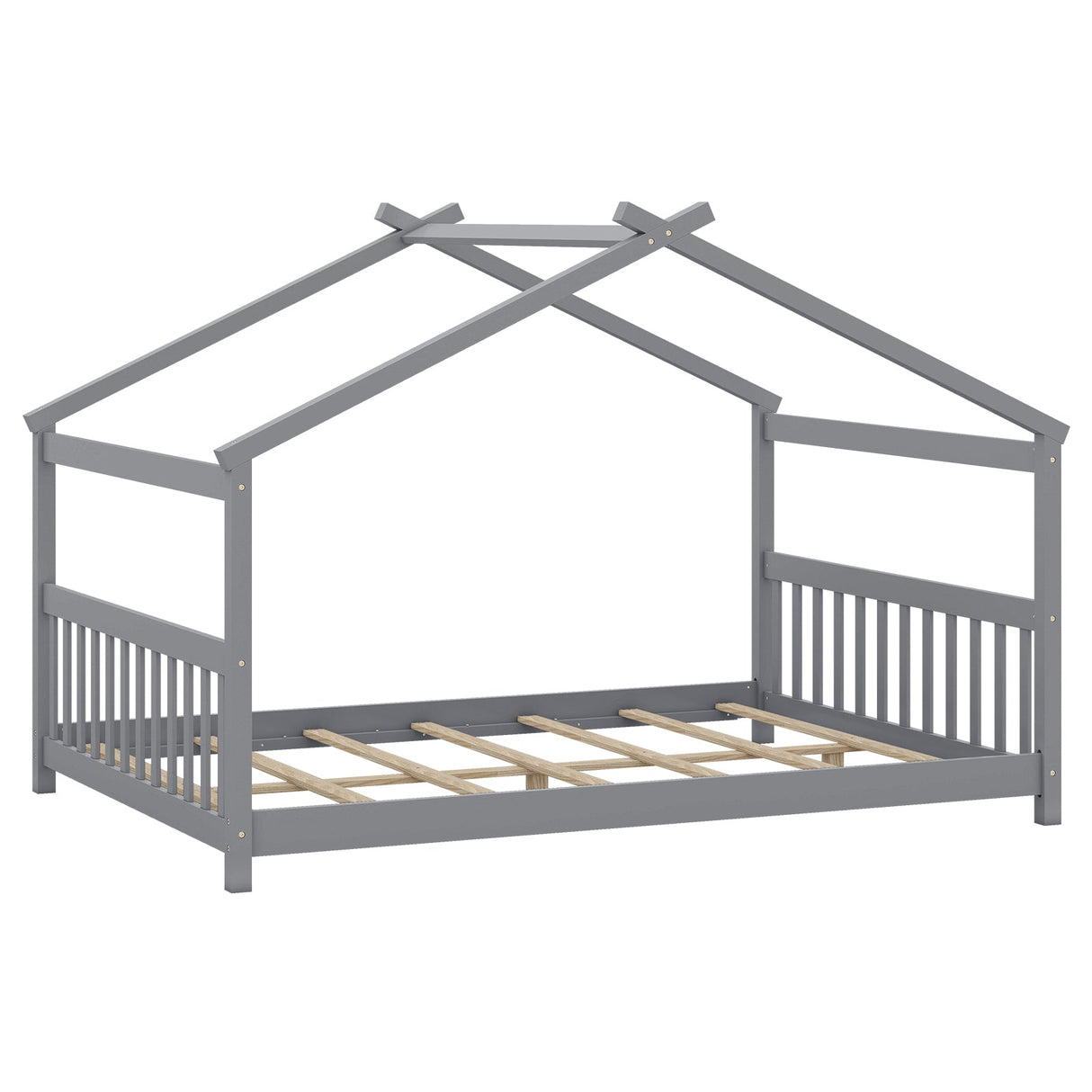Cama de casa de tamaño completo, cama de piso Montessori con cabecero