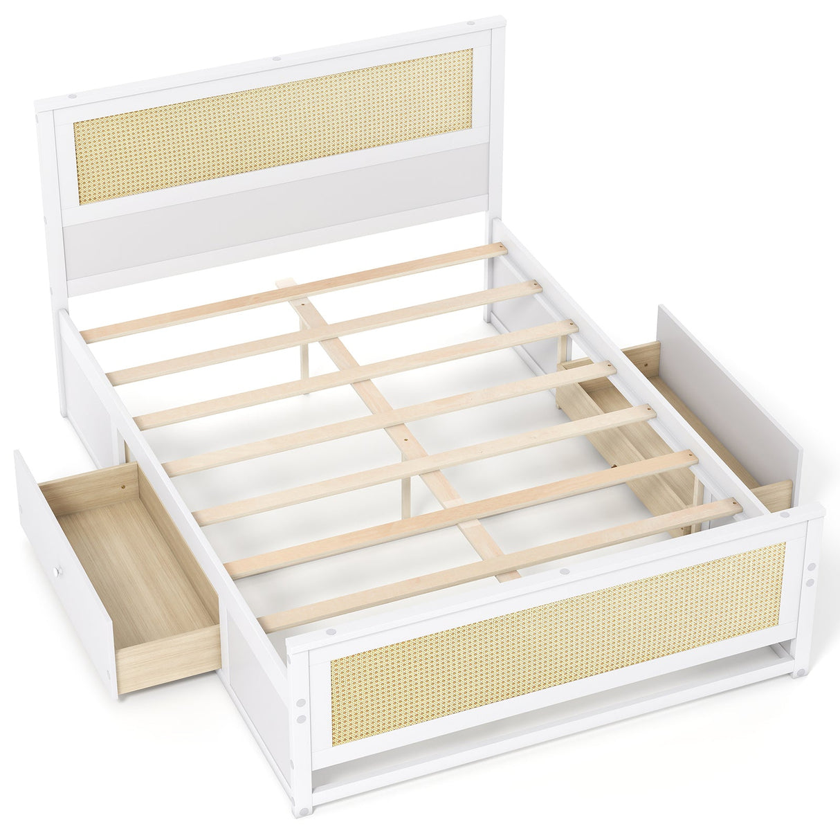 Full Size Rattan Bed Frame with Storage Drawers