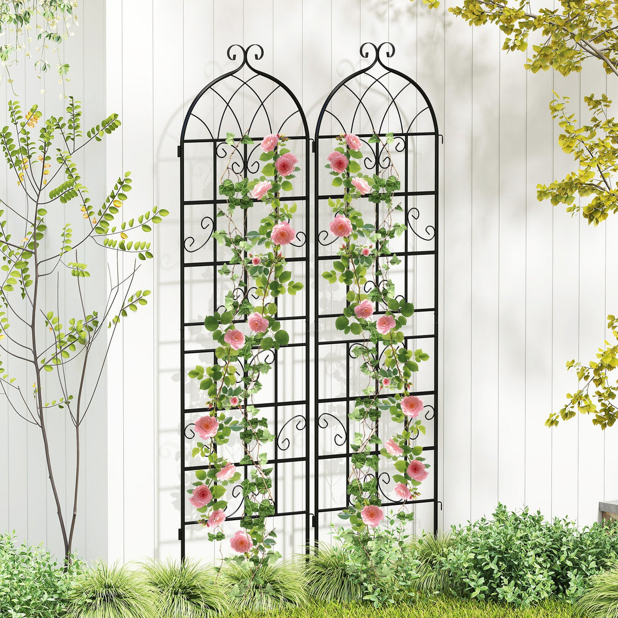 Paquete de 4 celosías metálicas de 180 cm x 50 cm para plantas trepadoras de exterior