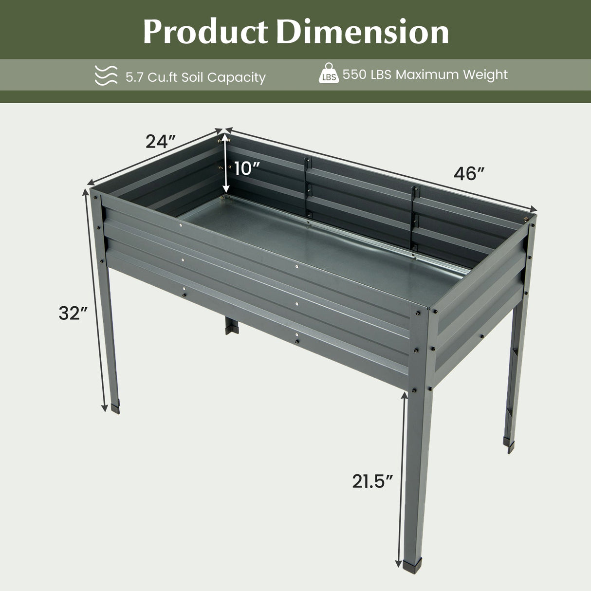 Galvanized Raised Garden Bed Elevated Planter Box with Legs and Drainage Hole