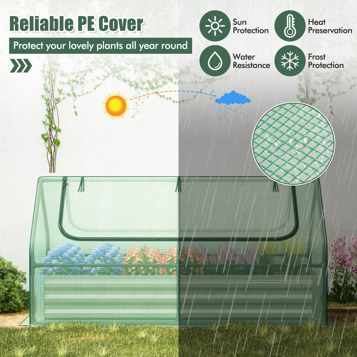6 x 3 x 3 Feet Galvanized Raised Garden Bed with Greenhouse