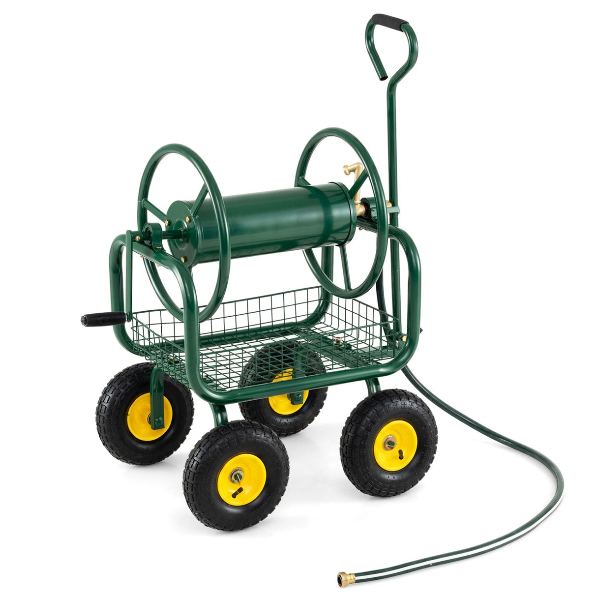 Carro Portamanguera de Jardín de 300 pies de Gran Capacidad con 4 Ruedas y Cesta de Almacenamiento - Gris