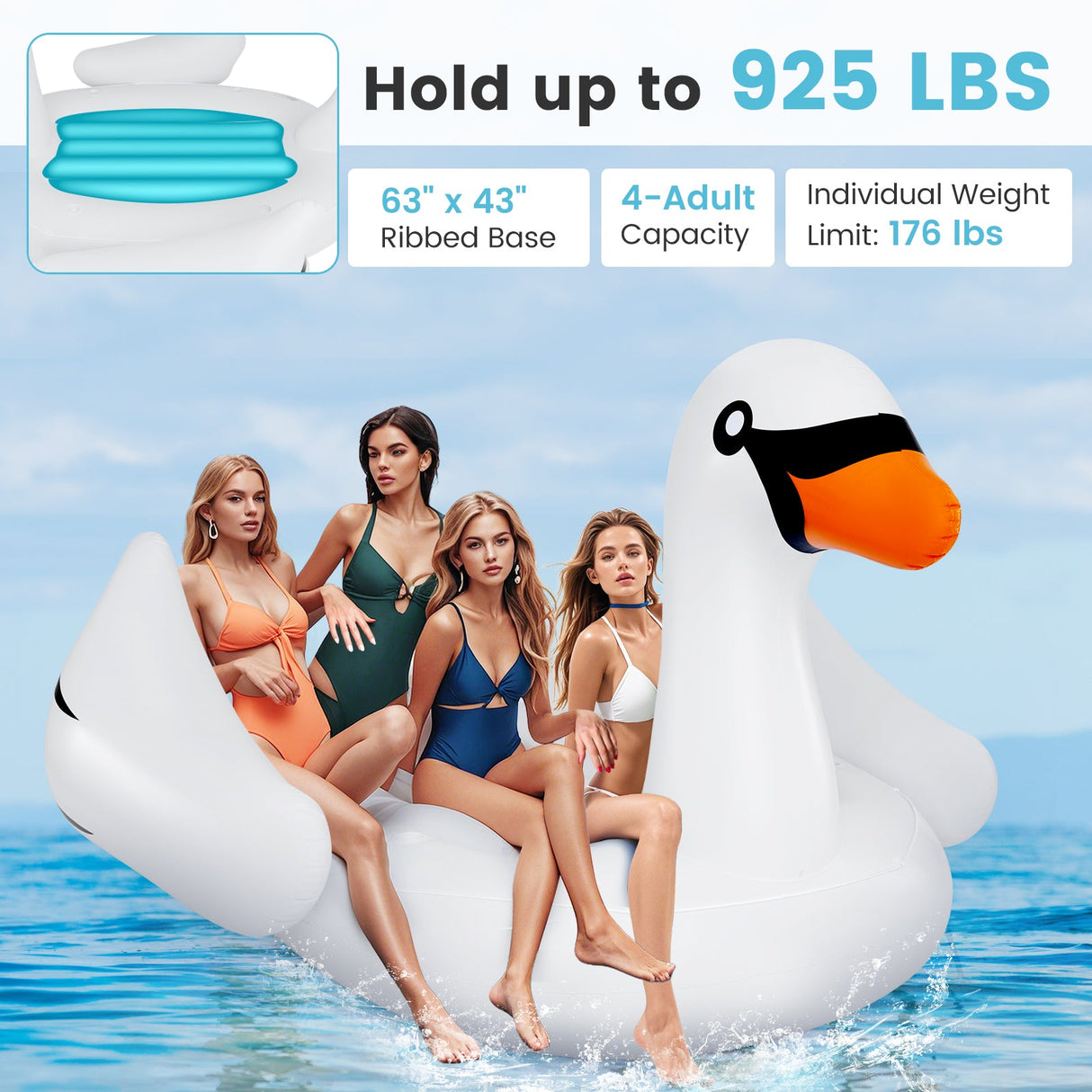 Isla Flotante Inflable Gigante con Forma de Cisne, Flotador de Piscina para 4 Personas con 4 Portavasos