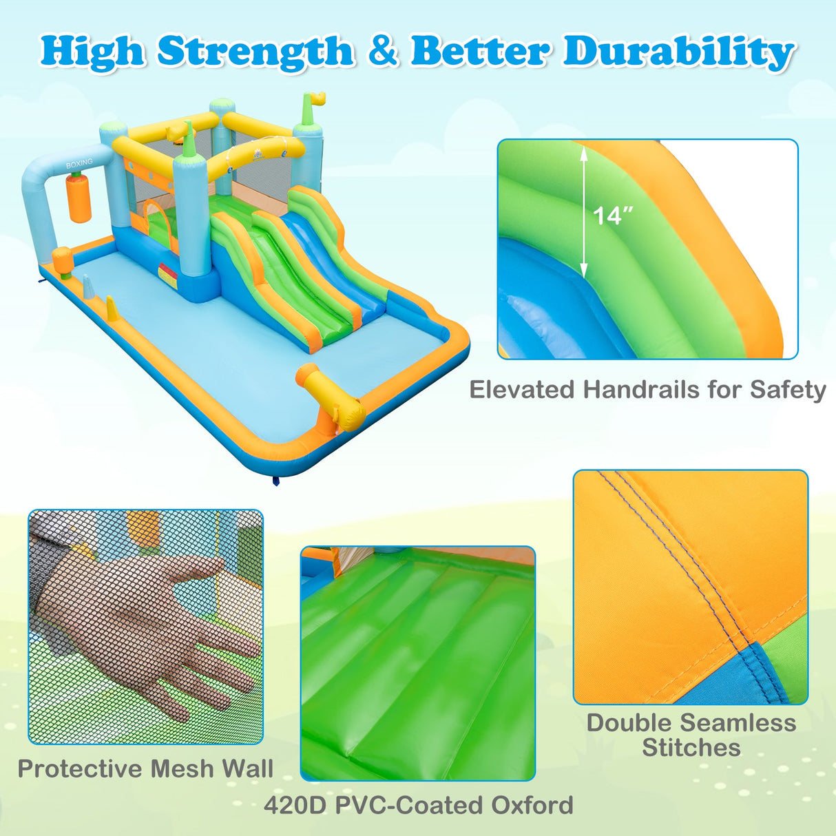 Giant Inflatable Water Slide for Kids Aged 3-10 Years (with 680W Blower)