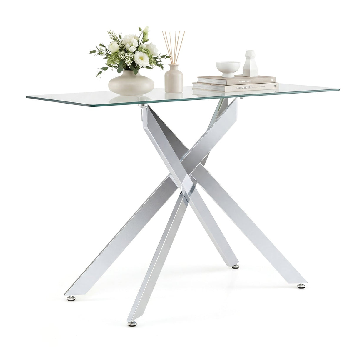 Mesa consola de cristal Mesa de entrada moderna con tapa de cristal templado transparente-Plateado