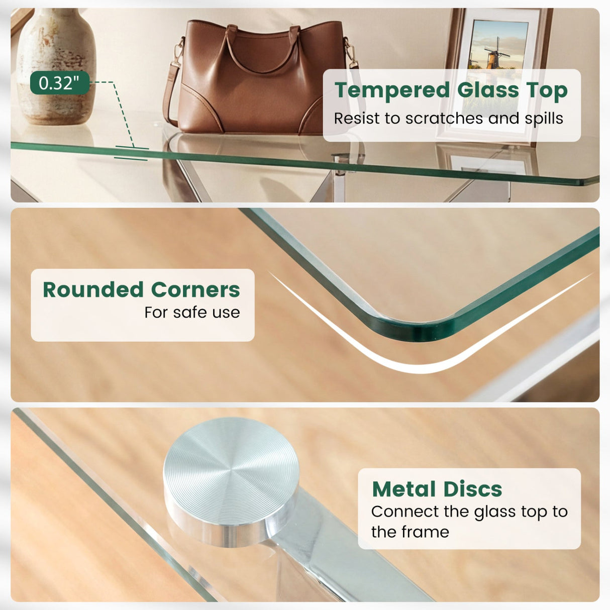 Mesa consola de cristal Mesa de entrada moderna con tapa de cristal templado transparente-Plateado
