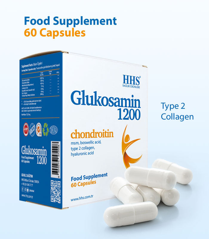 HHS Glucosamine 1200 β Food Supplement | MSM + Collagen Type II + Hyaluronic Acid | Joint Support